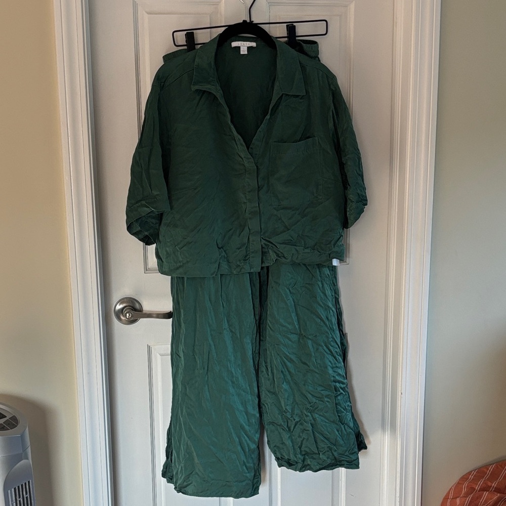 Lunya Silk High Rise Pant Pajama set, forest green, size large
